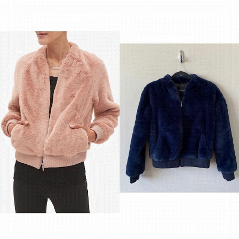 Nwot-Banana Republic Navy Faux Fur Bomber Jacket (Size:Xs)